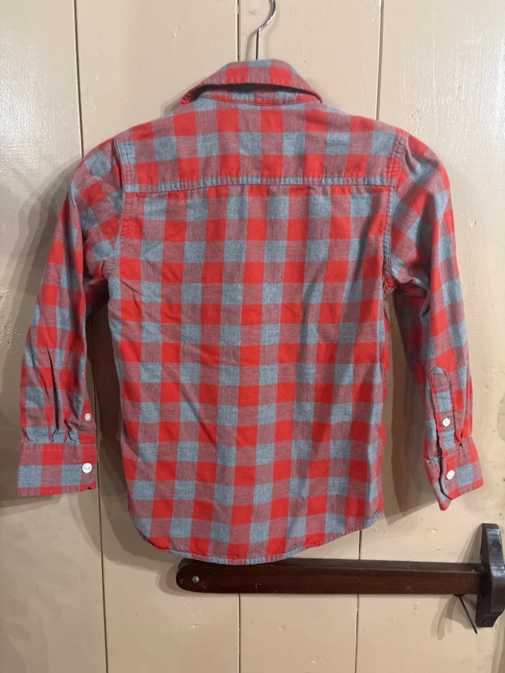 Gap red and gray checked long sleeve shirt, size 6-7